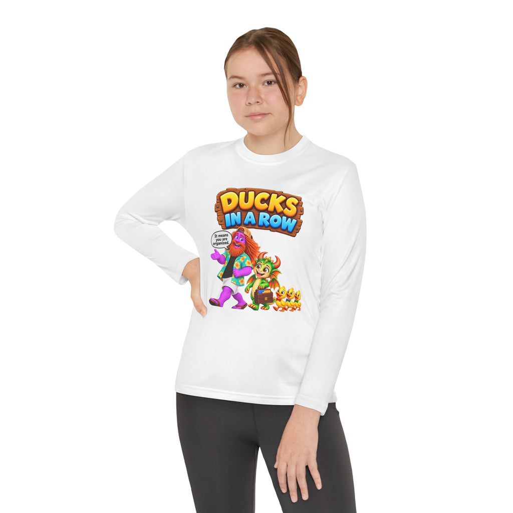 Spiky and Leo: Ducks in a Row – Funny Dragon Idiom Youth Long-Sleeve Shirt