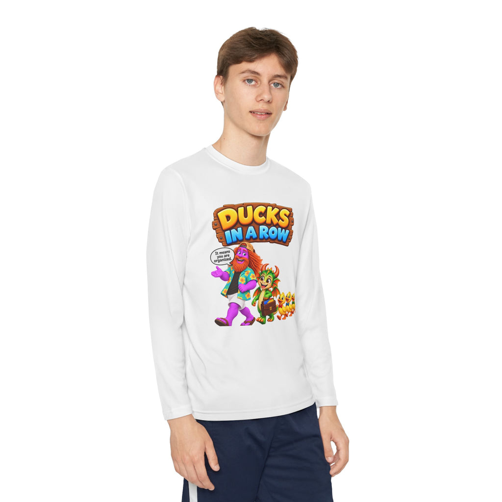 Spiky and Leo: Ducks in a Row – Funny Dragon Idiom Youth Long-Sleeve Shirt
