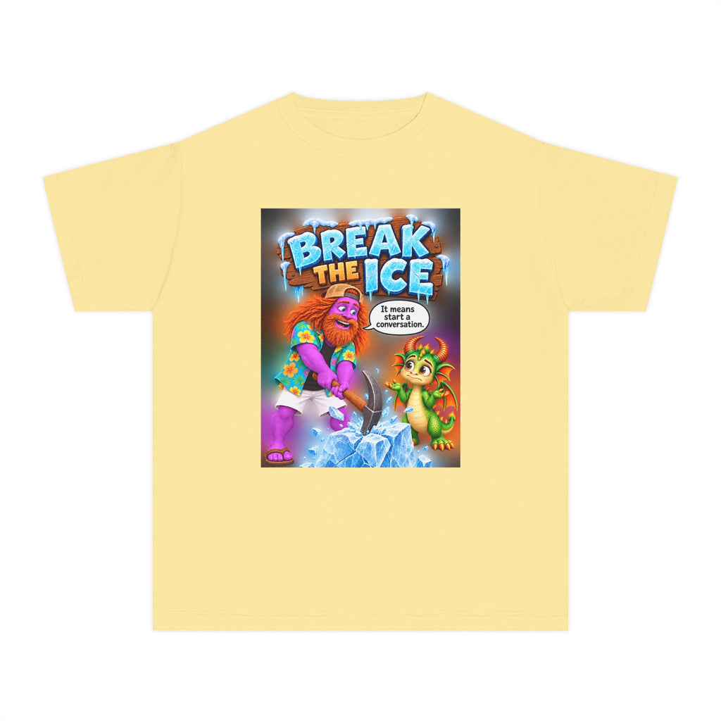 Spiky and Leo: Break the Ice – Funny Dragon Idiom Youth T-Shirt