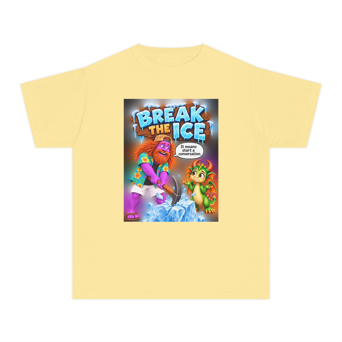 Spiky and Leo: Break the Ice – Funny Dragon Idiom Youth T-Shirt